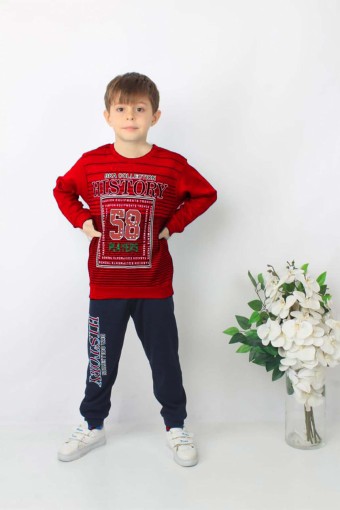 PINARCA EV GİYİM - Pınarca Erkek Çocuk 58 Baskılı Pijama Takımı - Kırmızı