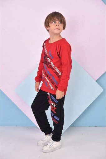 PINARCA EV GİYİM - Pınarca Erkek Çocuk Atlı İnterlok Pijama Takımı - Kırmızı