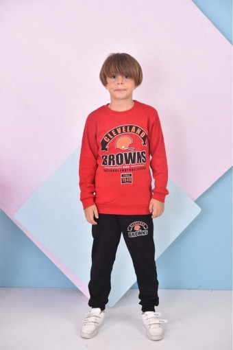 PINARCA EV GİYİM - Pınarca Erkek Çocuk Browns Baskılı Pijama Takımı - Kırmızı
