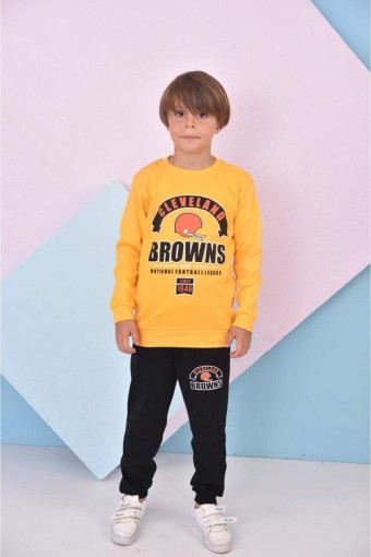 PINARCA EV GİYİM - Pınarca Erkek Çocuk Browns Baskılı Pijama Takımı - Sarı