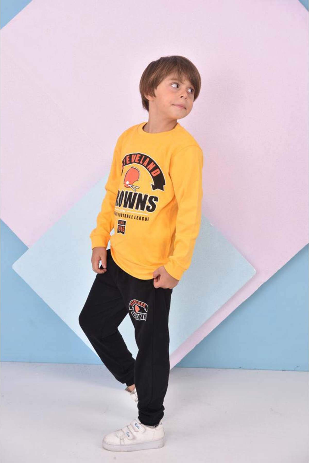 Pınarca Erkek Çocuk Browns Baskılı Pijama Takımı - Sarı - Thumbnail