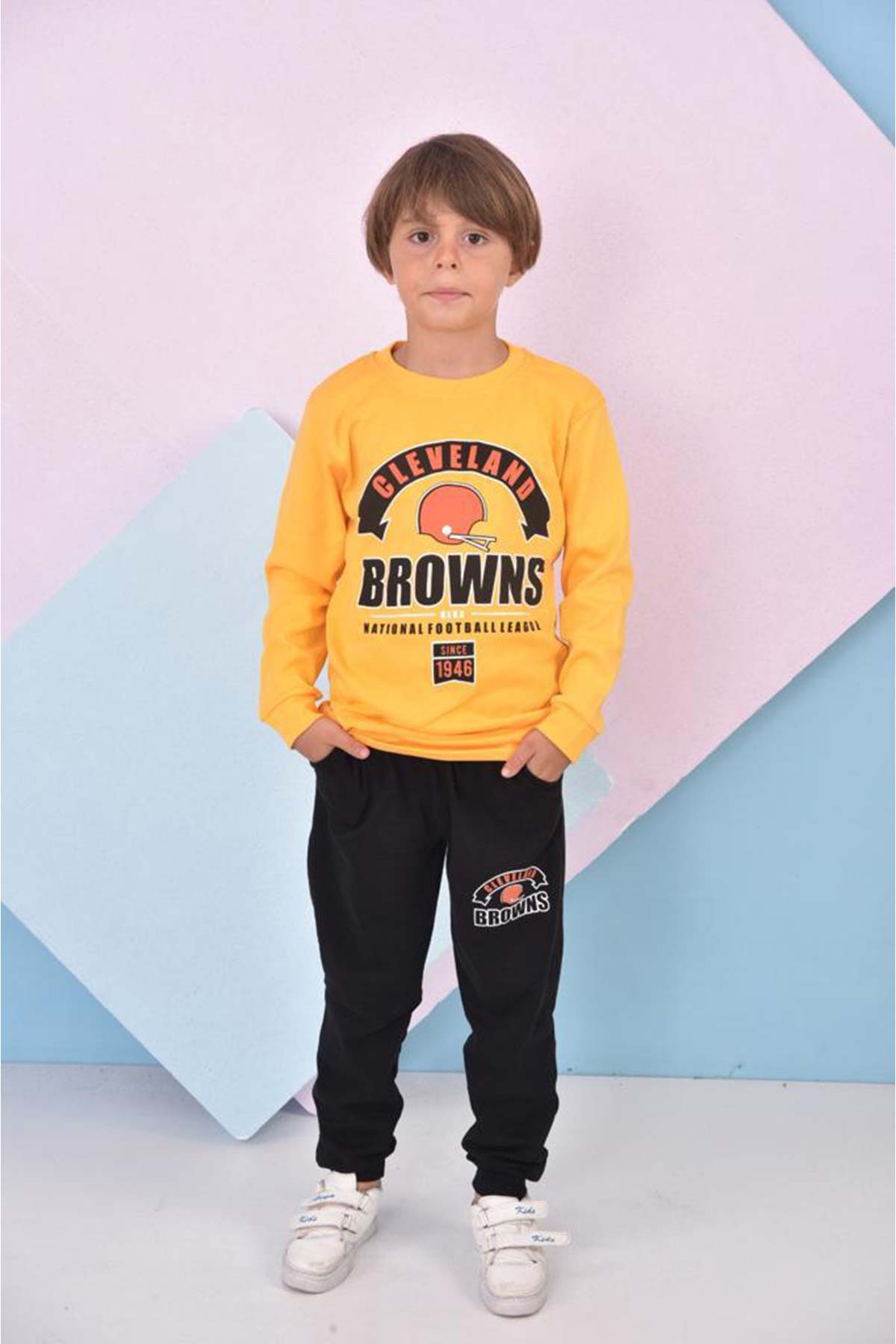 Pınarca Erkek Çocuk Browns Baskılı Pijama Takımı - Sarı - Thumbnail