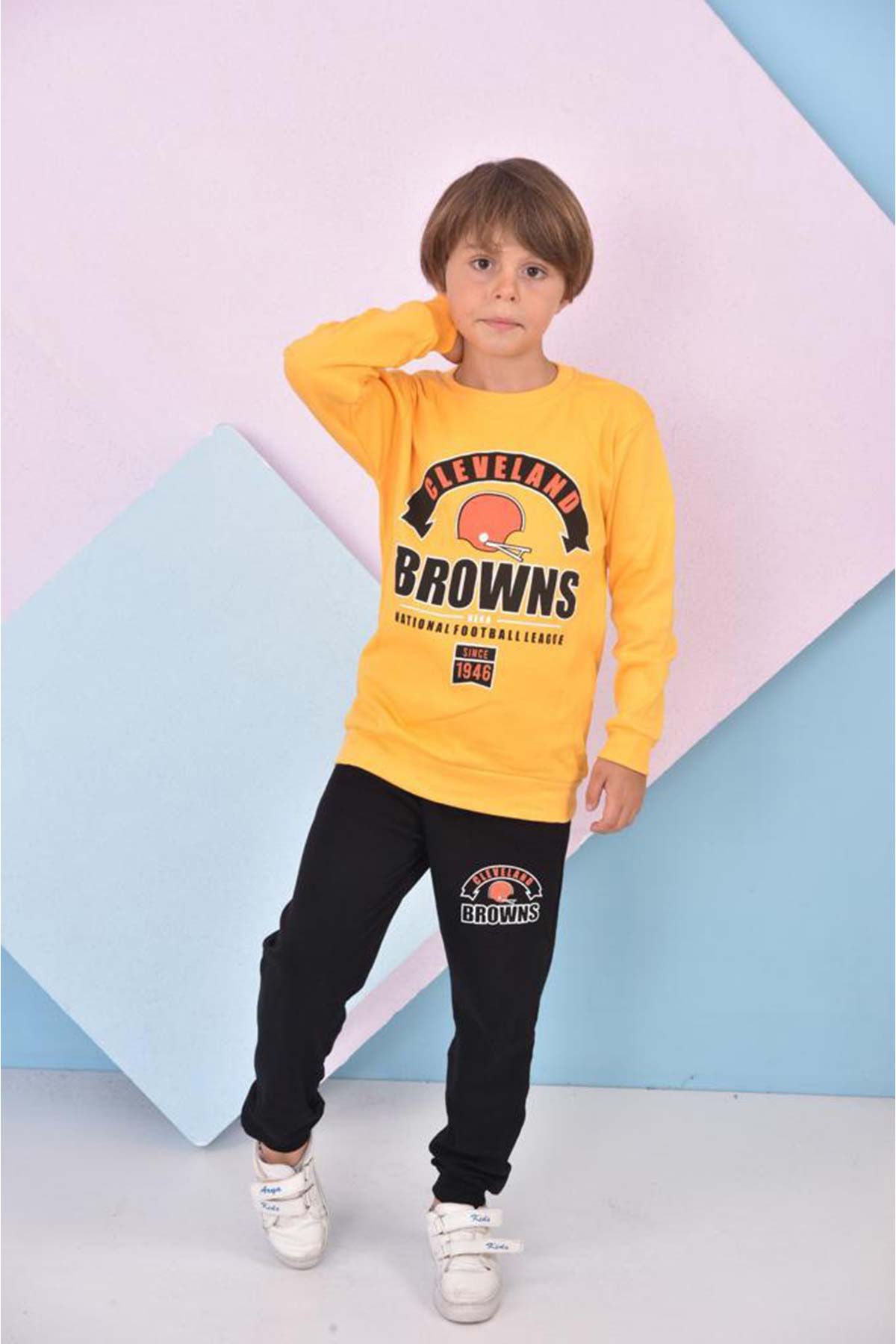 Pınarca Erkek Çocuk Browns Baskılı Pijama Takımı - Sarı - Thumbnail