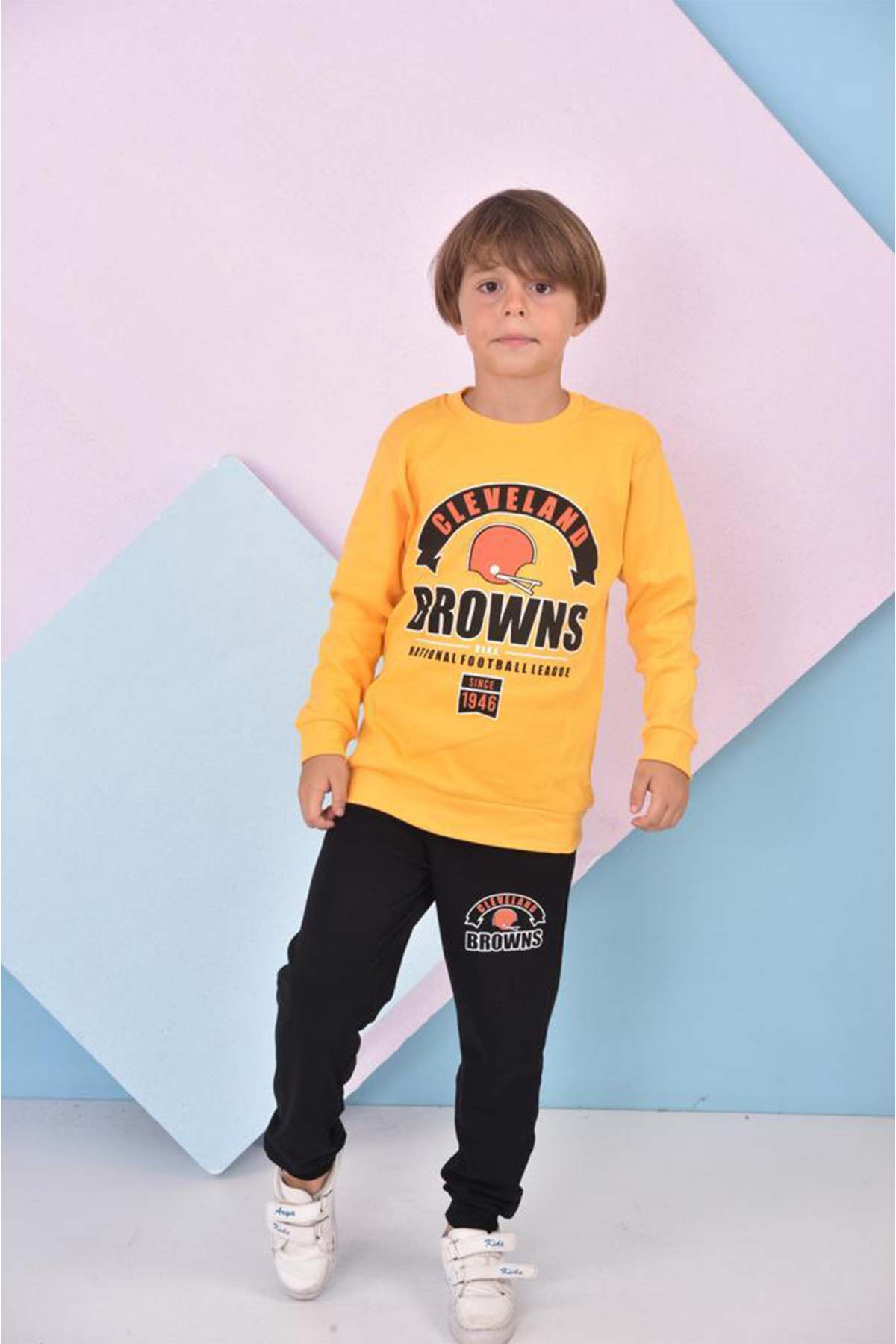 Pınarca Erkek Çocuk Browns Baskılı Pijama Takımı - Sarı - Thumbnail