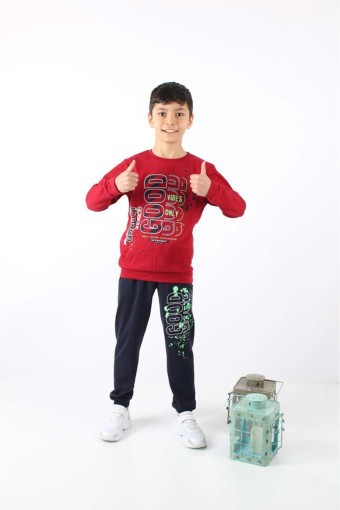 PINARCA EV GİYİM - Pınarca Erkek Çocuk Good Baskılı Pijama Takımı - Bordo