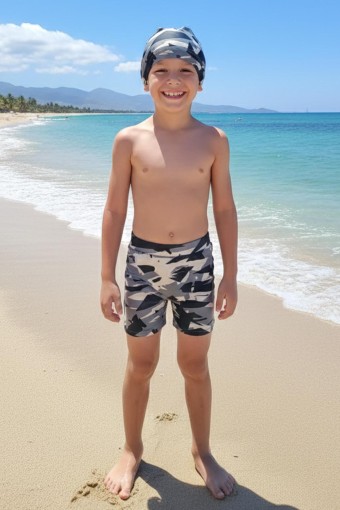 PINARCA PLAJ - Pınarca Erkek Çocuk Şortu Likralı Desenli Boneli - Gri