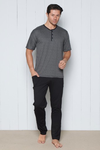 PINARCA EV GİYİM - Pınarca Erkek Pijama Takımı Kısa Kollu 3 Düğmeli Pamuklu Büyük Beden - Gri