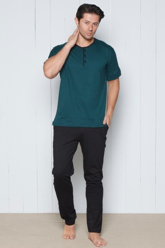 PINARCA EV GİYİM - Pınarca Erkek Pijama Takımı Kısa Kollu 3 Düğmeli Pamuklu Büyük Beden - Lacivert