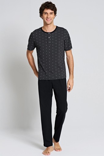 PINARCA EV GİYİM - Pınarca Erkek Pijama Takımı Kısa Kollu Bisiklet Yaka Büyük Beden - Füme