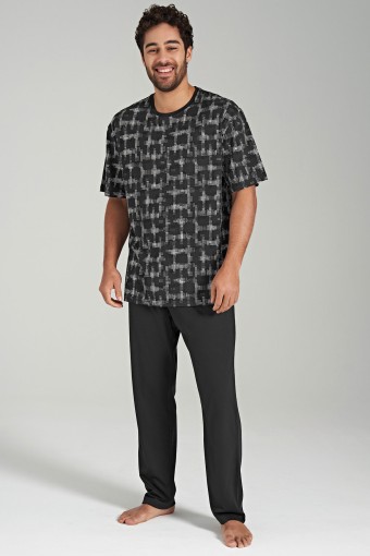 PINARCA EV GİYİM - Pınarca Erkek Pijama Takımı Kısa Kollu Geometrik Desenli - Gri