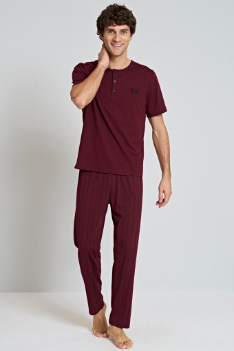 PINARCA EV GİYİM - Pınarca Erkek Pijama Takımı Kısa Kollu Üç Düğmeli Bisiklet Yaka - Bordo