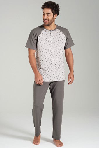 PINARCA EV GİYİM - Pınarca Erkek Pijama Takımı Kısa Kollu Yuvarlak Yaka Büyük Beden - Mavi (1)