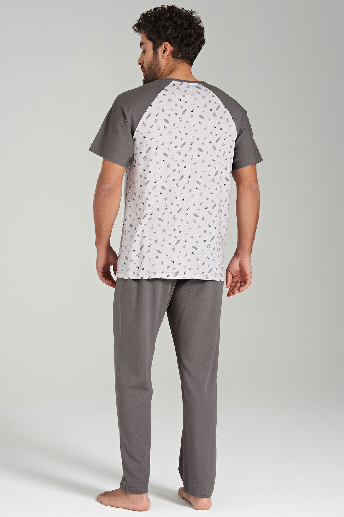 Pınarca Erkek Pijama Takımı Kısa Kollu Yuvarlak Yaka - Füme - Thumbnail
