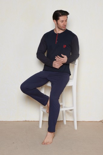 PINARCA EV GİYİM - Pınarca Erkek Pijama Takımı Uzun Kollu Düğmeli Büyük Beden - Lacivert