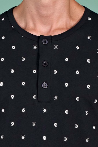 PINARCA EV GİYİM - Pınarca Erkek Pijama Takımı Uzun Kollu Düğmeli Desenli Pamuklu - Siyah (1)