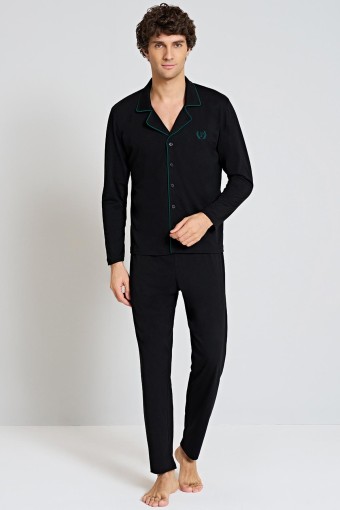 PINARCA EV GİYİM - Pınarca Erkek Pijama Takımı Uzun Kollu Gömlek Yaka Büyük Beden - Siyah