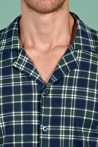 PINARCA EV GİYİM - Pınarca Erkek Pijama Takımı Uzun Kollu Gömlek Yaka Ekoseli Pamuklu Eşli - Lacivert (1)