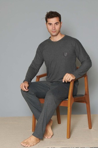PINARCA EV GİYİM - Pınarca Erkek Pijama Takımı Uzun Kollu Pamuklu Büyük Beden - Antrasit (1)