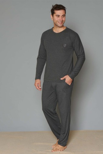 PINARCA EV GİYİM - Pınarca Erkek Pijama Takımı Uzun Kollu Pamuklu Büyük Beden - Antrasit
