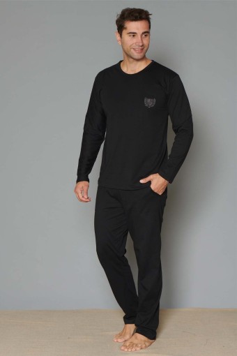 PINARCA EV GİYİM - Pınarca Erkek Pijama Takımı Uzun Kollu Pamuklu Büyük Beden - Siyah (1)