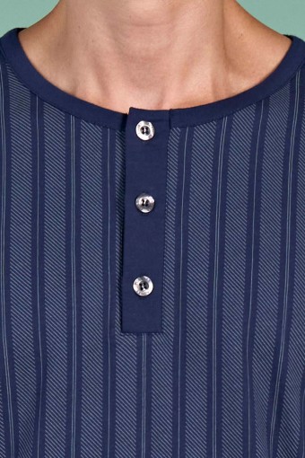 PINARCA EV GİYİM - Pınarca Erkek Pijama Takımı Uzun Kollu Üst Çizgili Düğmeli Pamuklu - Lacivert (1)