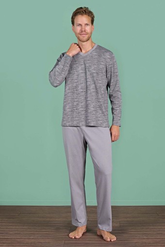 PINARCA EV GİYİM - Pınarca Erkek Pijama Takımı Uzun Kollu V Yaka Pamuklu - Gri