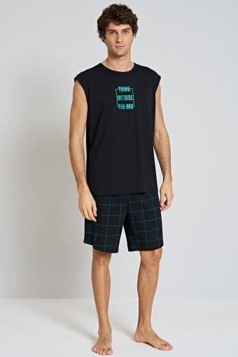 PINARCA EV GİYİM - Pınarca Erkek Şortlu Pijama Takımı Sıfır Kol Bisiklet Yaka - Siyah