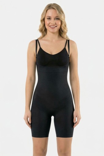 PINARCA KORSE - Pınarca Kadın Body Korse Göğüs Altı Paçalı Ayarlanabilir İp Askılı - Siyah - 3XL