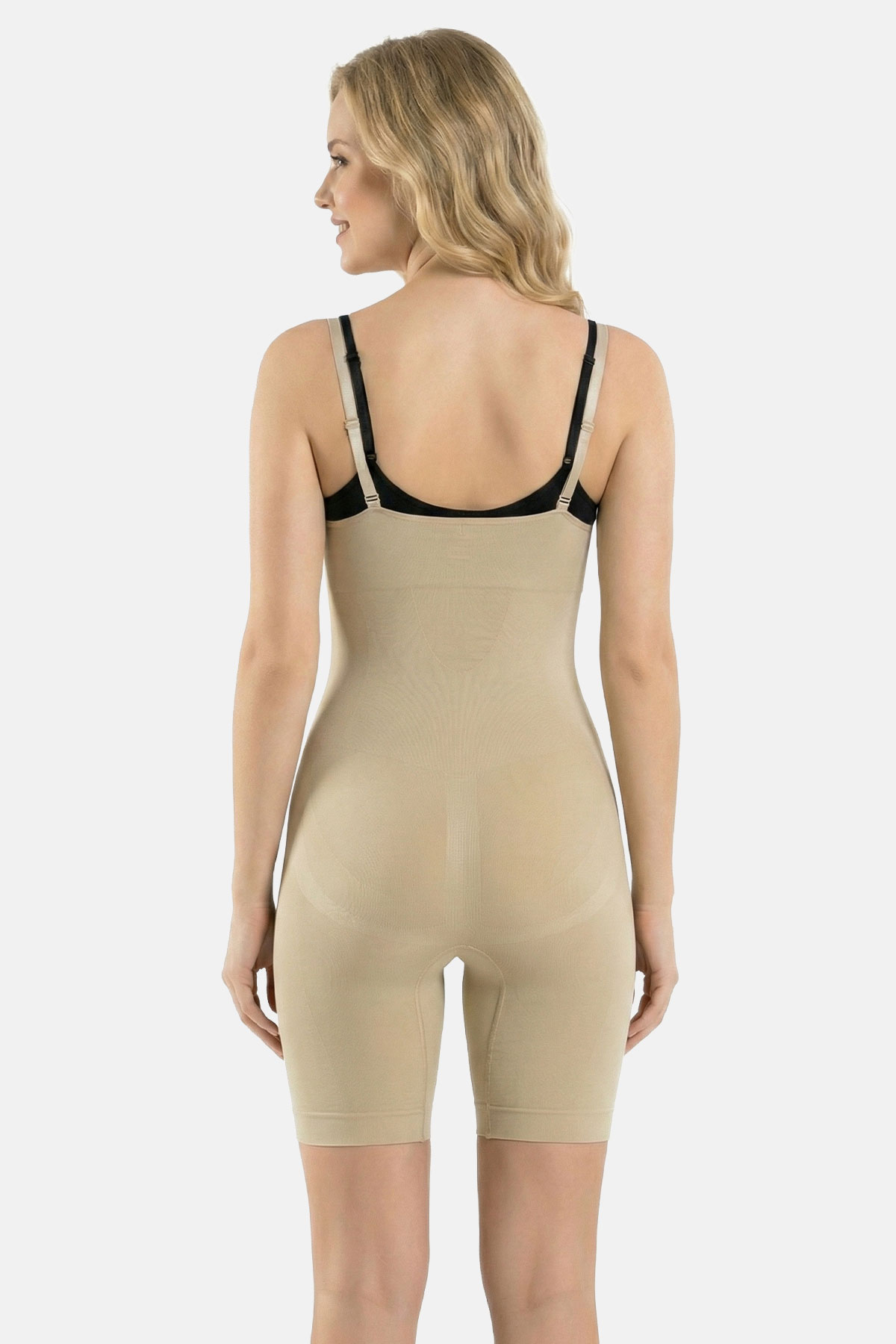 Pınarca Kadın Body Korse Göğüs Altı Paçalı Ayarlanabilir İp Askılı - Ten - 2XL - Thumbnail