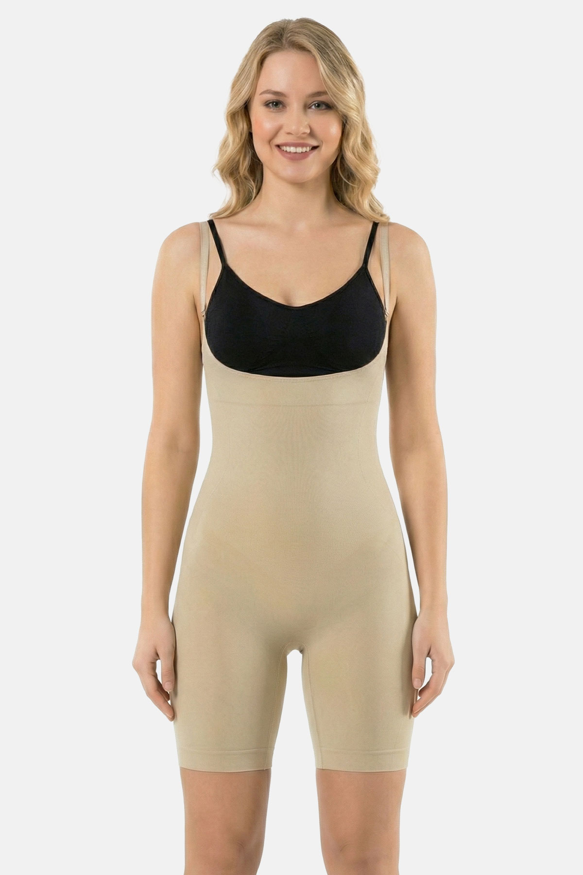 Pınarca Kadın Body Korse Göğüs Altı Paçalı Ayarlanabilir İp Askılı - Ten - 3XL - Thumbnail