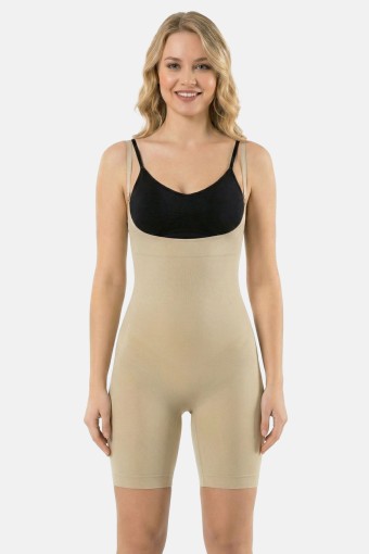 PINARCA KORSE - Pınarca Kadın Body Korse Göğüs Altı Paçalı Ayarlanabilir İp Askılı - Ten - M