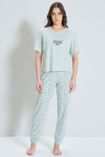PINARCA EV GİYİM - Pınarca Kadın Pijama Takımı Kısa Kollu Çiçek Desenli - Mavi