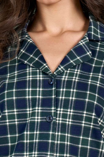 PINARCA EV GİYİM - Pınarca Kadın Pijama Takımı Uzun Kollu Gömlek Yaka Ekoseli Pamuklu Eşli - Lacivert (1)