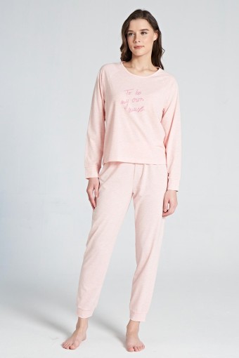 PINARCA EV GİYİM - Pınarca Kadın Pijama Takımı Uzun Kollu Bisiklet Yaka Pamuklu - Pembe