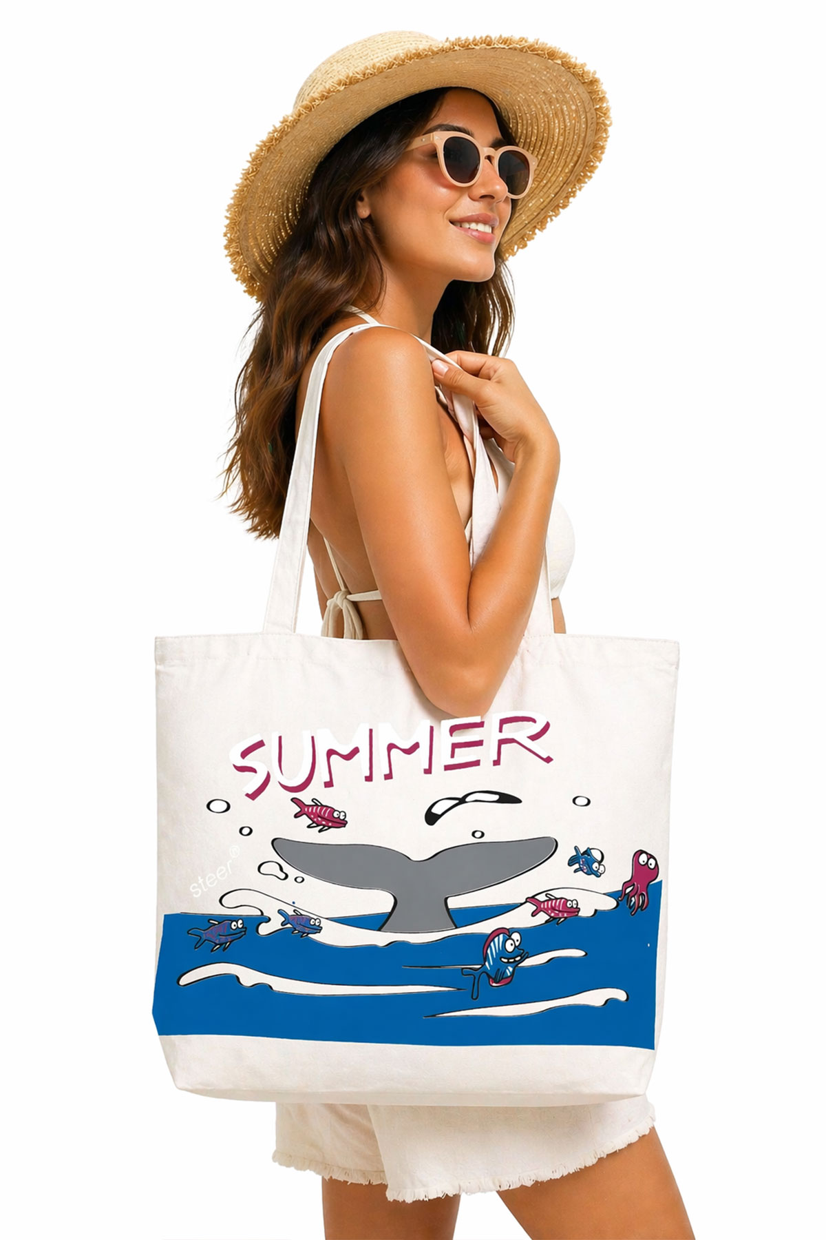 Pınarca Kadın Plaj Çantası Desenli Büyük - Thumbnail