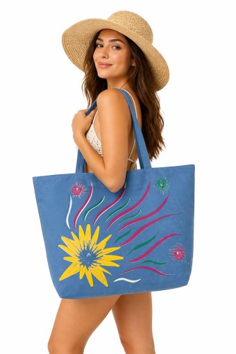 PINARCA PLAJ - Pınarca Kadın Plaj Çantası Desenli Büyük