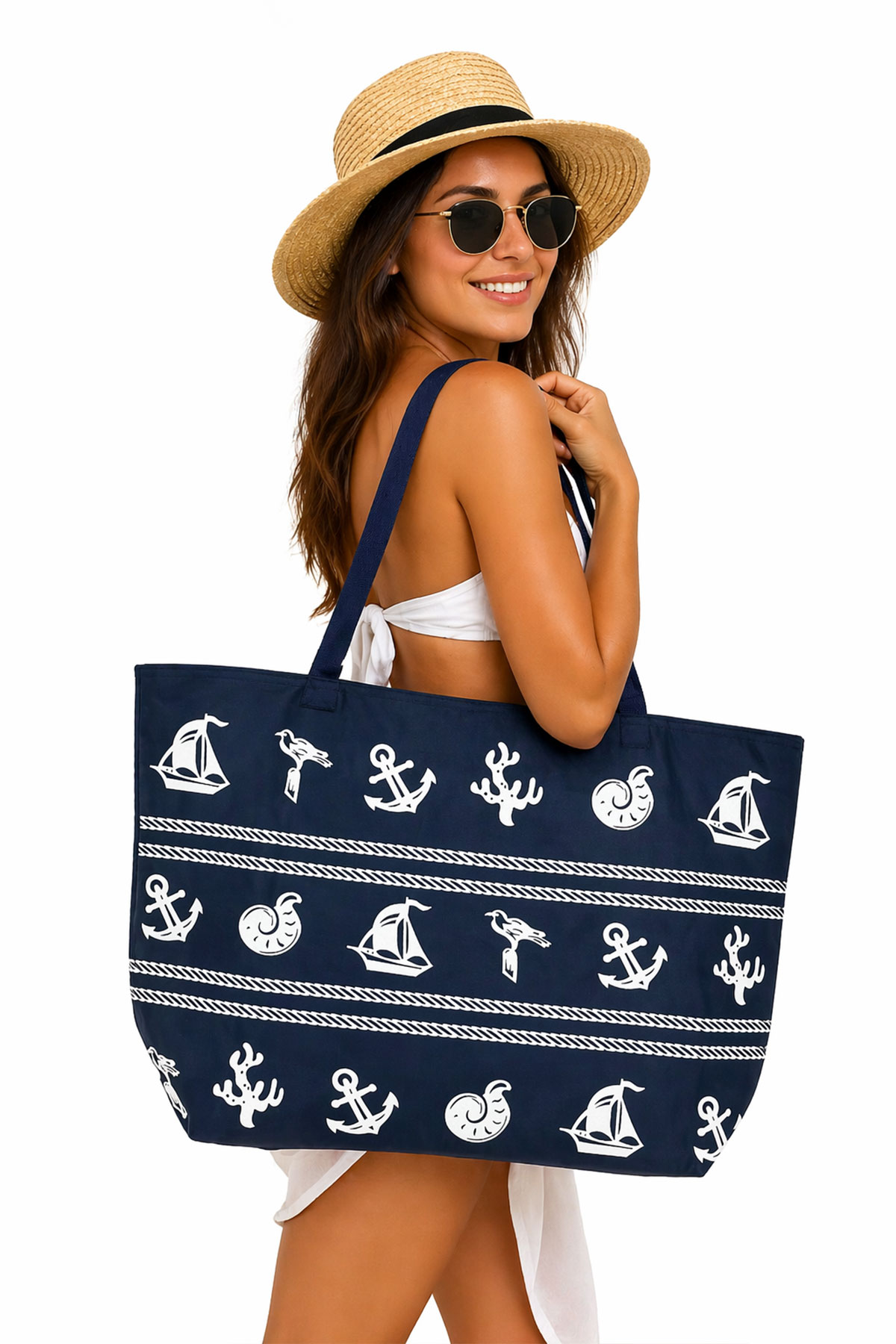 Pınarca Kadın Plaj Çantası Desenli Küçük - Thumbnail