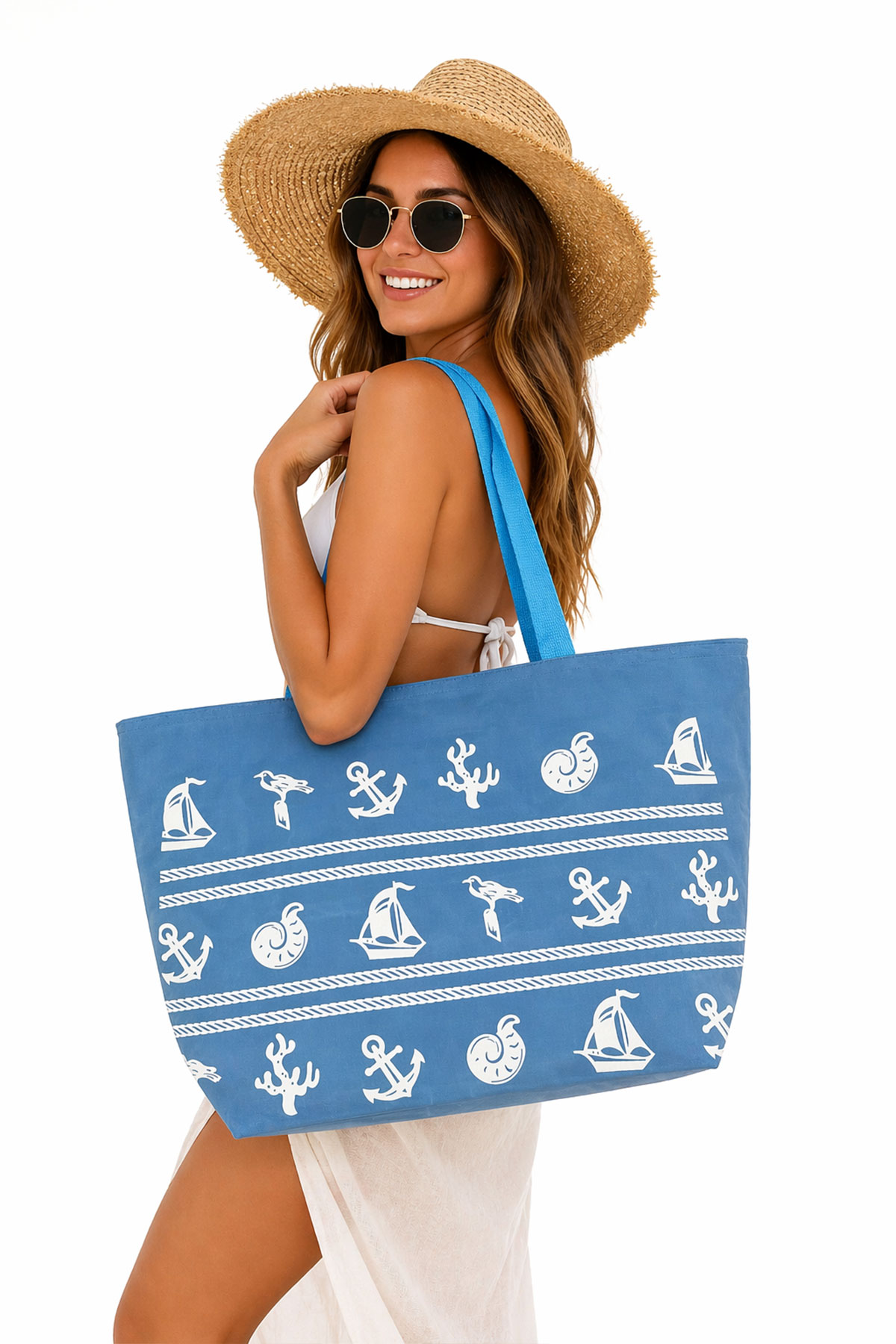 Pınarca Kadın Plaj Çantası Desenli Küçük - Thumbnail