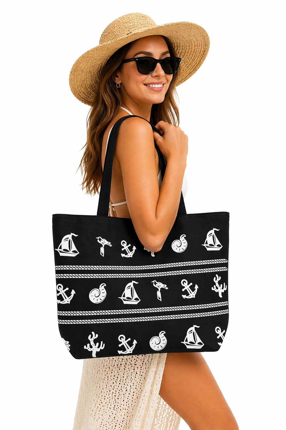 Pınarca Kadın Plaj Çantası Desenli Küçük - Thumbnail