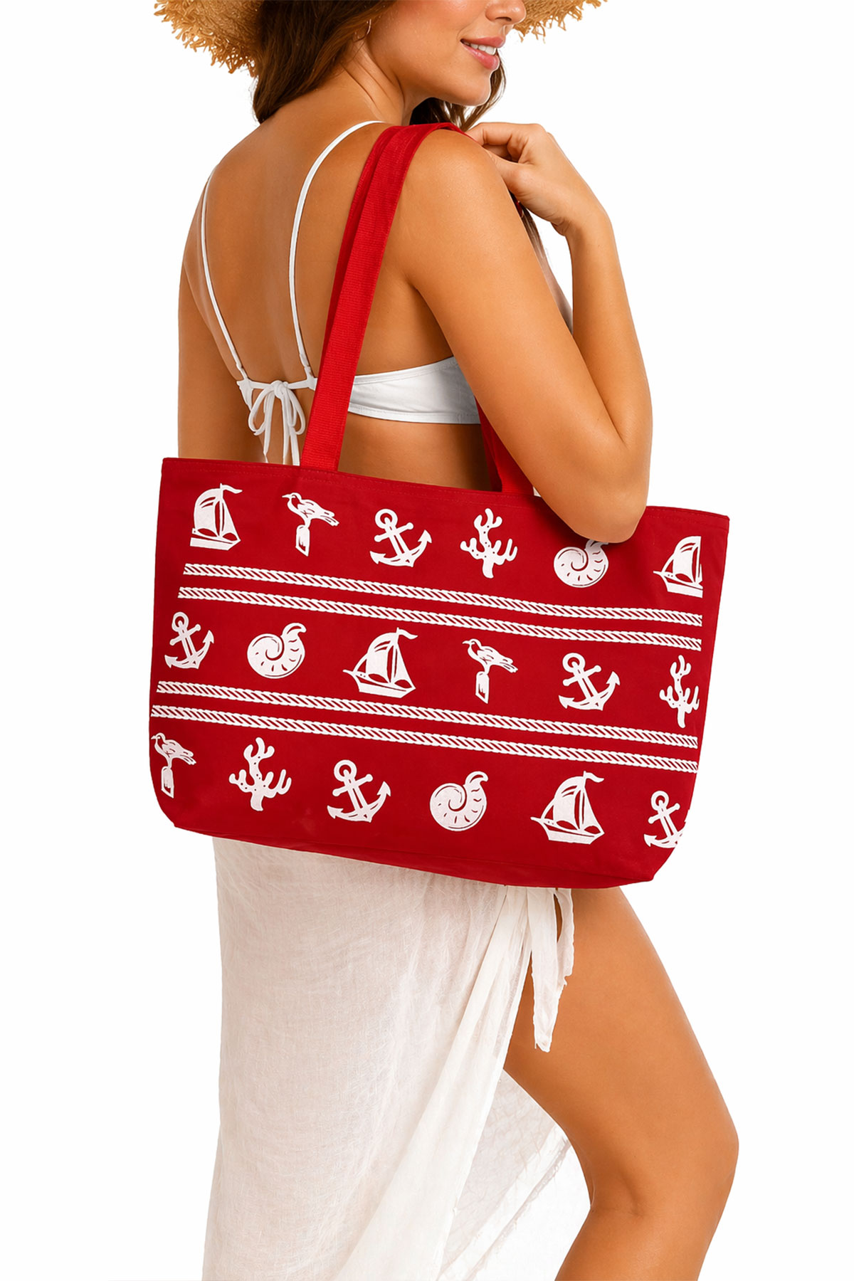 Pınarca Kadın Plaj Çantası Desenli Küçük - Thumbnail