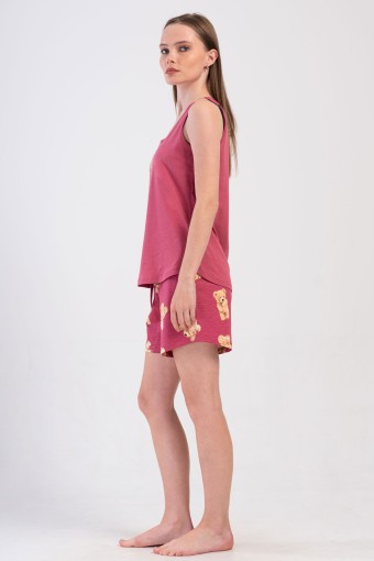 PINARCA EV GİYİM - Pınarca Kadın Şortlu Takım Kalın Askılı Pamuklu Ayıcık Desenli - Gülkurusu (1)