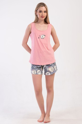 PINARCA EV GİYİM - Pınarca Kadın Şortlu Takım Kalın Askılı Pamuklu Kuzu Desenli - Pembe