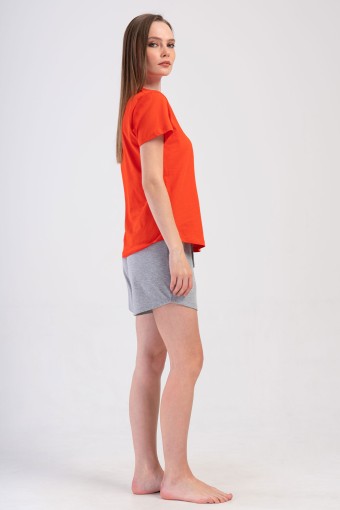 PINARCA EV GİYİM - Pınarca Kadın Şortlu Takım Kısa Kollu Pamuklu Bisiklet Yaka Panda Desenli - Kırmızı (1)