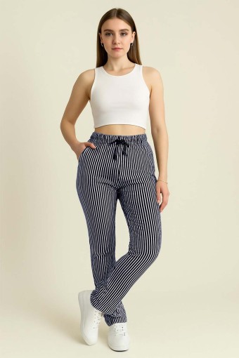 PINARCA TEK ALT - Pınarca Kadın Tek Alt Pantolon Su Yolu Pamuklu Boru Paça Cepli - Lacivert