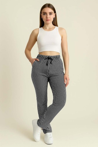 PINARCA TEK ALT - Pınarca Kadın Tek Alt Pantolon Su Yolu Pamuklu Boru Paça Cepli - Siyah