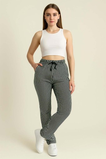 PINARCA TEK ALT - Pınarca Kadın Tek Alt Pantolon Su Yolu Pamuklu Boru Paça Cepli - Yeşil