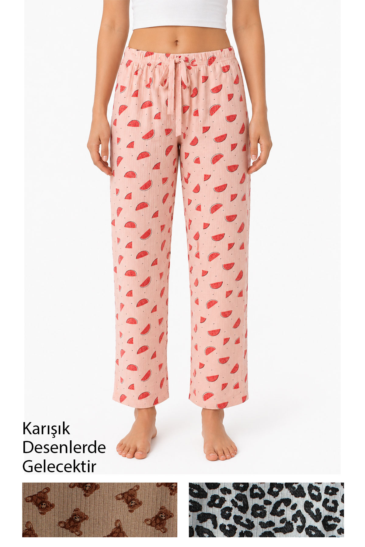 Pınarca Kadın Tek Alt Pijama Fitilli Desenli - Thumbnail