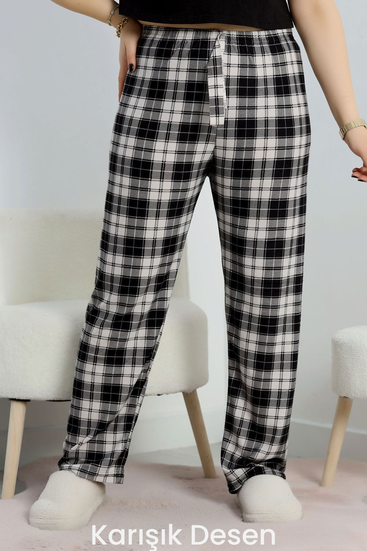 Pınarca Kadın Tek Alt Pijama Süet Desenli - Thumbnail