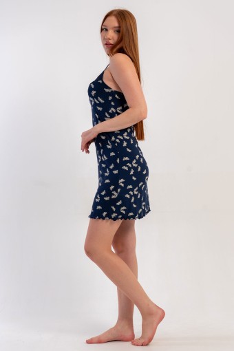 PINARCA EV GİYİM - Pınarca Kadın Tunik İp Askılı Viskon Kelebek Desenli Yaka Dantelli - Lacivert (1)