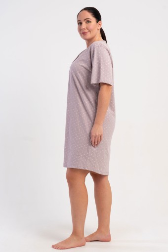 PINARCA EV GİYİM - Pınarca Kadın Tunik Kısa Kollu Büyük Beden Pamuklu Yaka Düğmeli Puantiyeli - Açık Kahve (1)